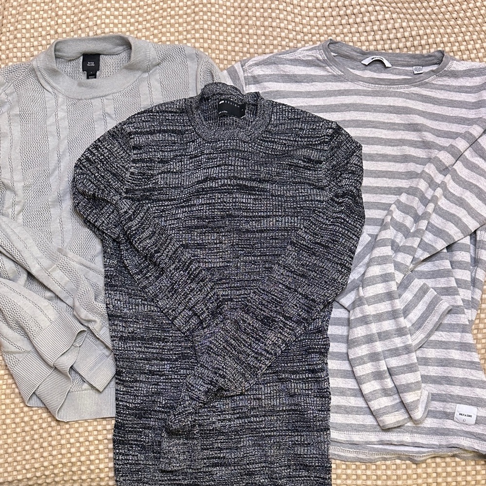 Men's Gray Crewneck Long Sleeved Bundle - ASOS, River Island, Only & Sons